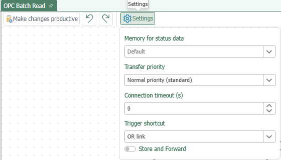 Settings for Connections and Templates with Status Data Storage, Transfer Priority, and Trigger Link