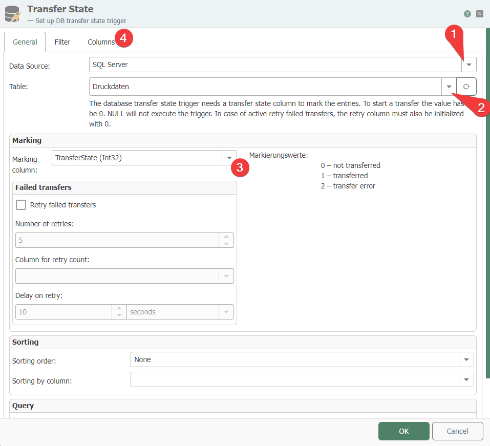 Configure Transfer Status Trigger