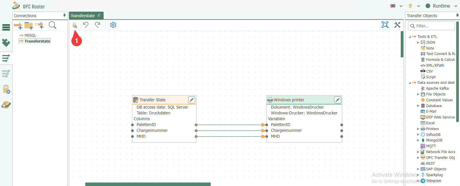 Example connection to the target system