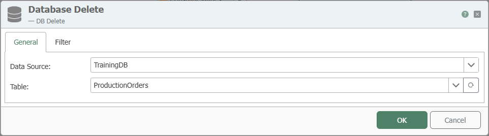 DB Delete transfer object dialog
