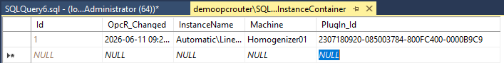 Completed API table of a dynamic instance with InstanceName, template variables, and PlugIn_Id