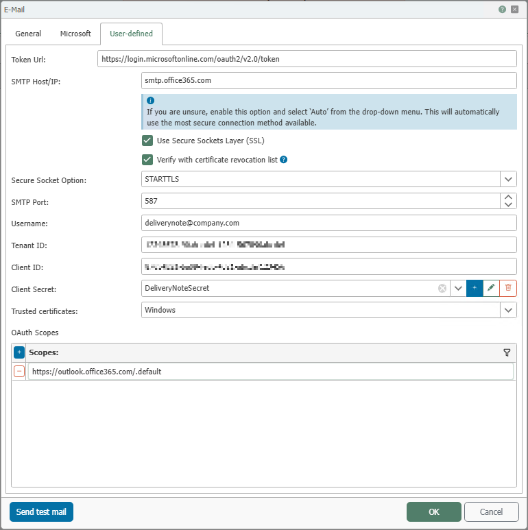 User-defined tab of the Email Plug-in