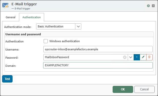 Email Trigger Authentication Tab