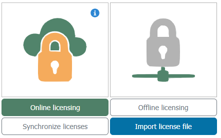 The Online Licensing and Offline Licensing tiles with their buttons