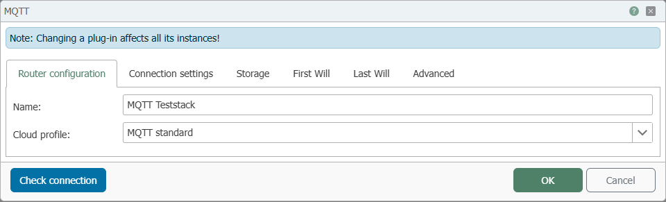 MQTT plugin, Router configuration tab