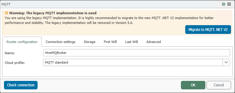 MQTT plugin, Router configuration tab