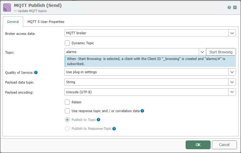 MQTT transfer object, General tab