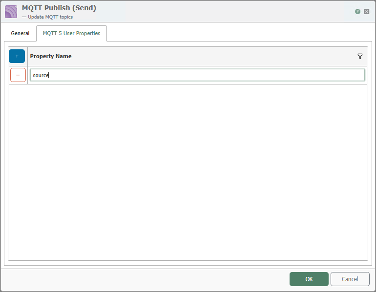 MQTT Transfer Object, MQTT 5 User Properties Tab