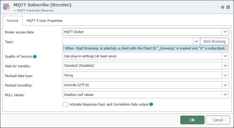 MQTT-Subscribe, General tab