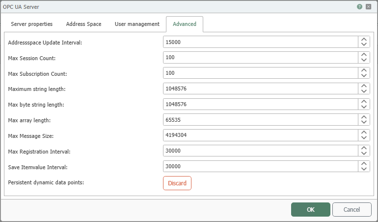 OPC UA Server Configuration - Advanced Properties