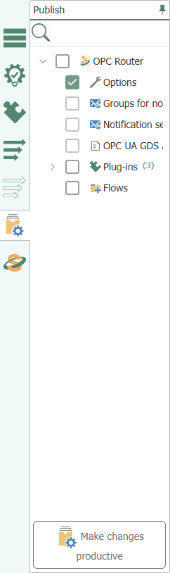 The Publish view with pending changes and the button to put them into production: