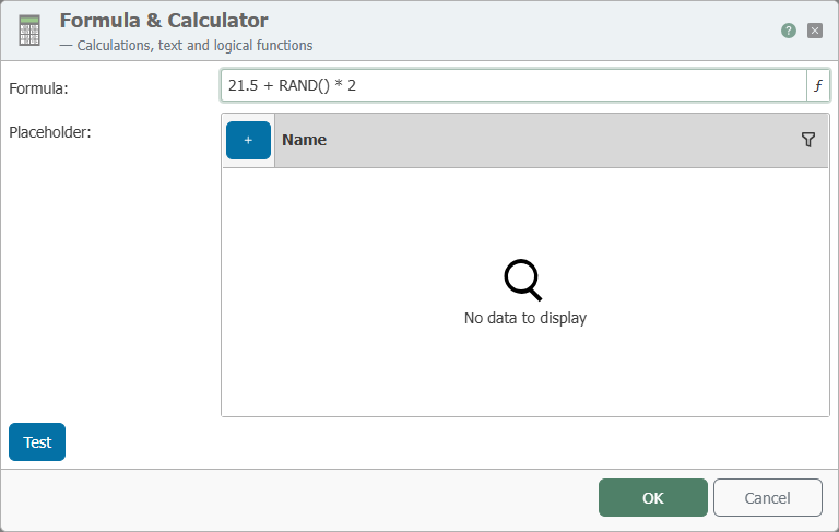 Formula &amp; Calculator with the formula 21.5 + RAND() * 2