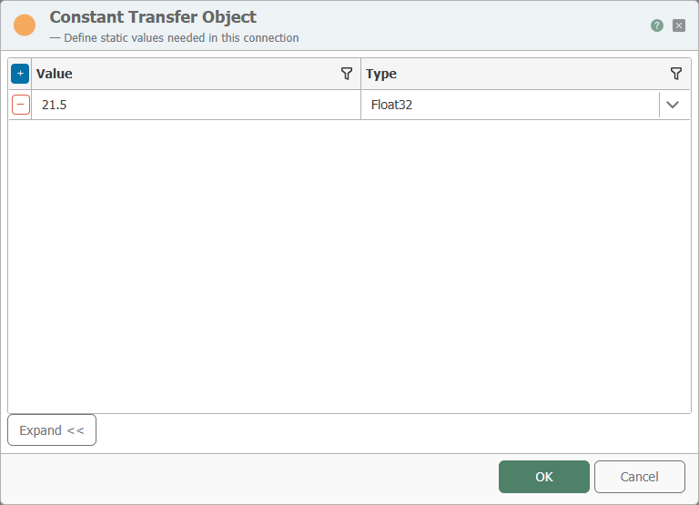 Constant transfer object with the value 21.5 of type Float32