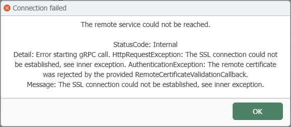 Connection failed after connection test