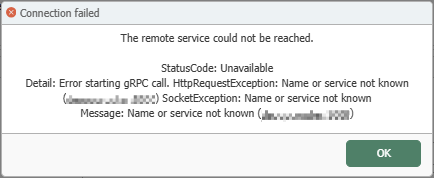 Connection failed due to unknown hostname
