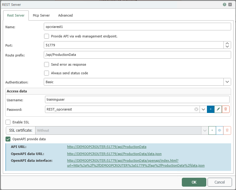 REST Server Plug-in for the Production Data Example