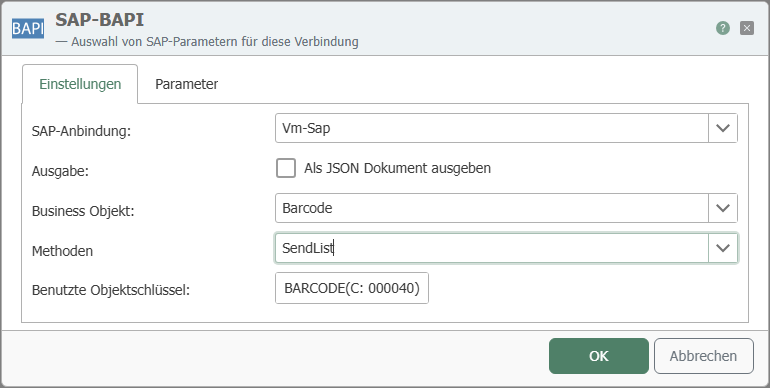 SAP BAPI Transfer Object – Settings