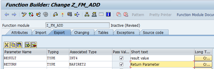 Function module Z_FM_ADD – Export