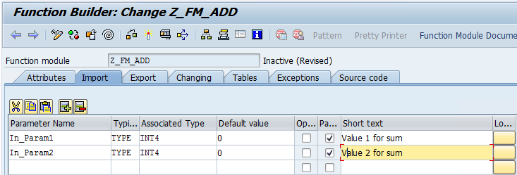 Function module Z_FM_ADD – Import