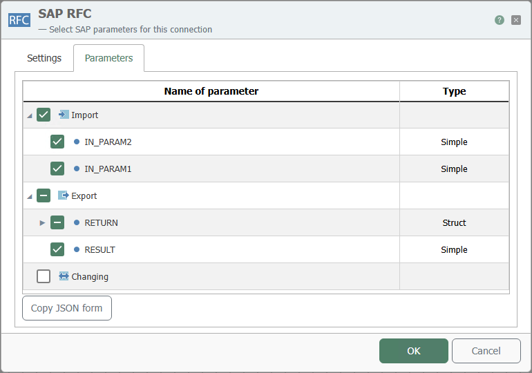SAP RFC Transfer Object – Parameters