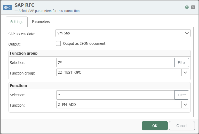SAP RFC Transfer Object – Settings