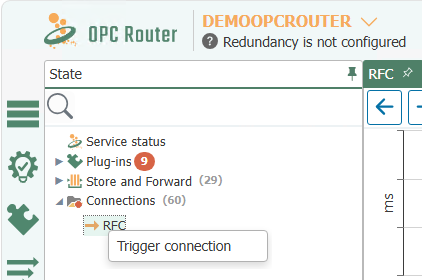 Triggering the connection in the status display