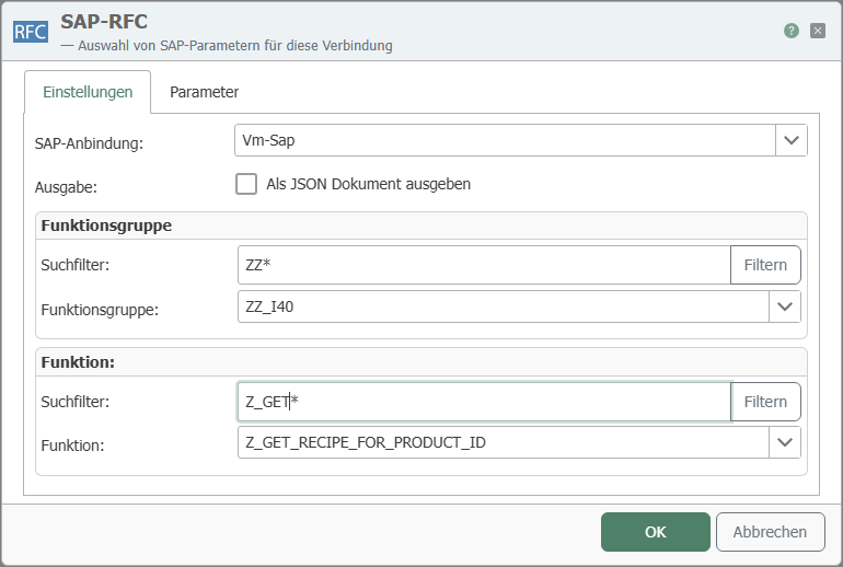SAP RFC Transfer Object – Settings
