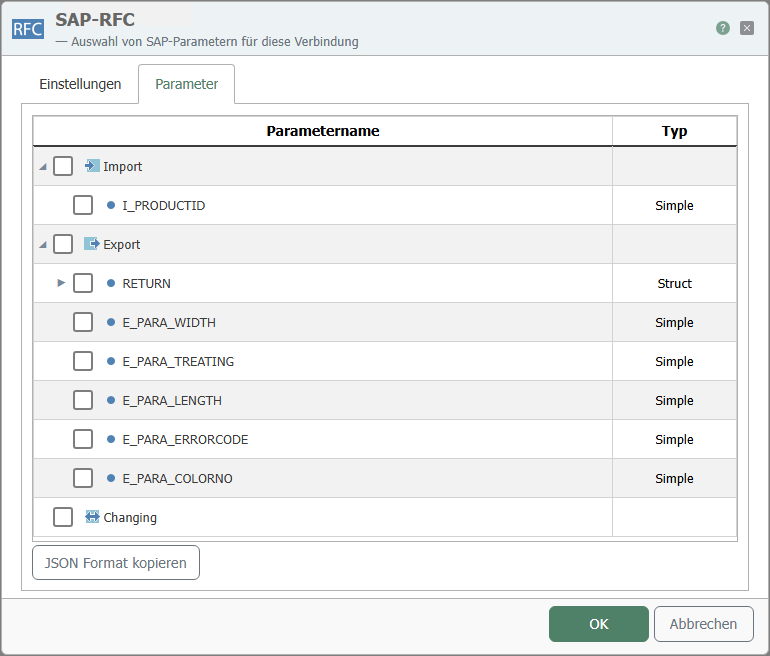 SAP RFC Transfer Object – Parameters