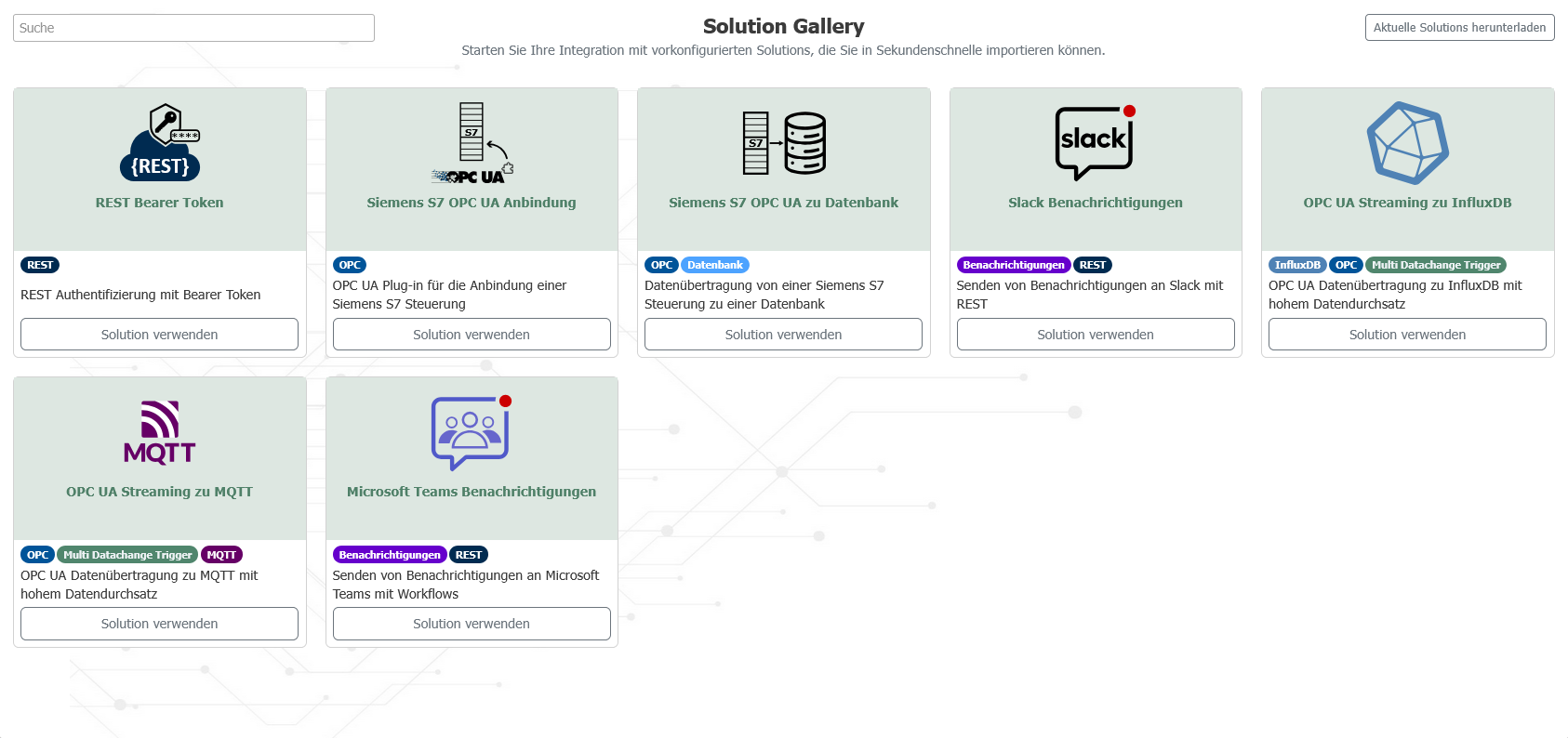 View of the Solution Gallery