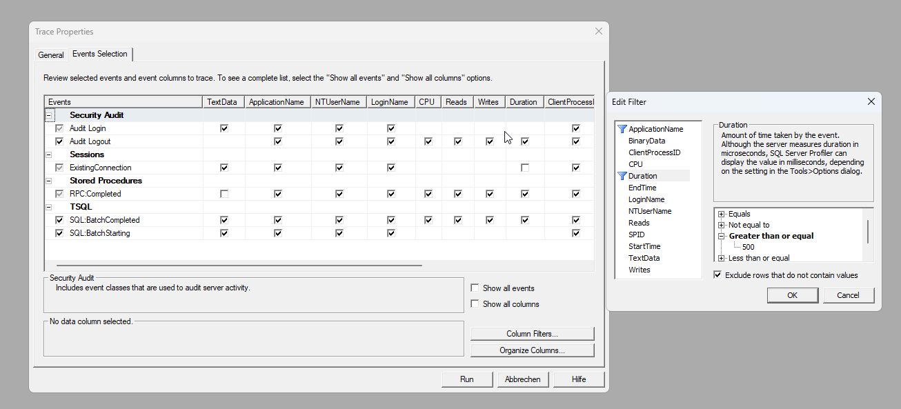 Column Filter in SQL Server Profiler