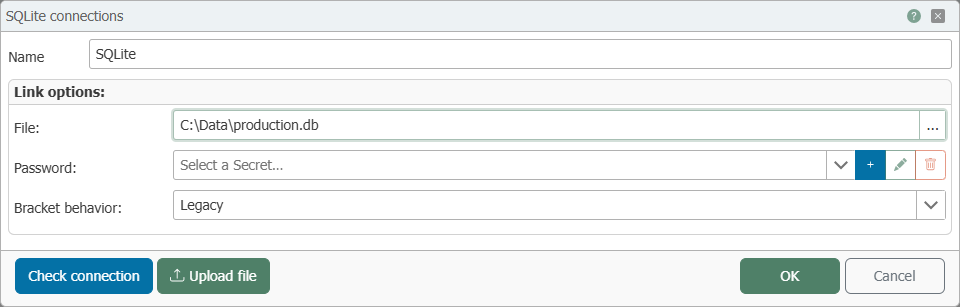 SQLite connection with file and parentheses behavior