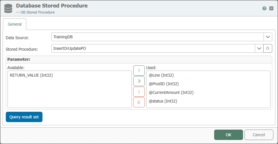 Dialog for the Stored Procedures transfer object
