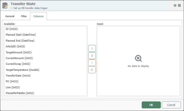 Columns tab of the Transfer Status Trigger