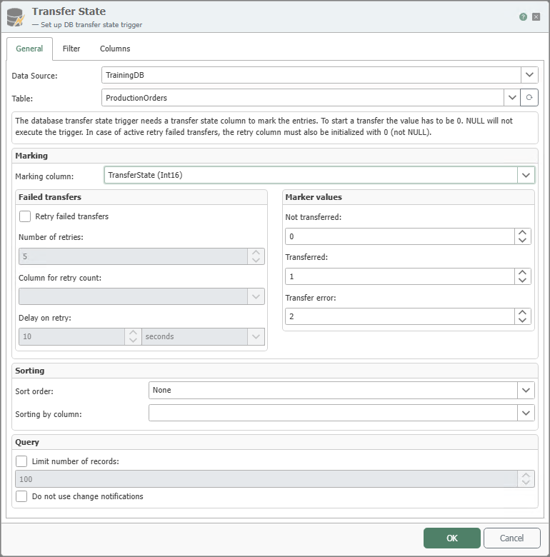 Transfer Status Trigger Dialog