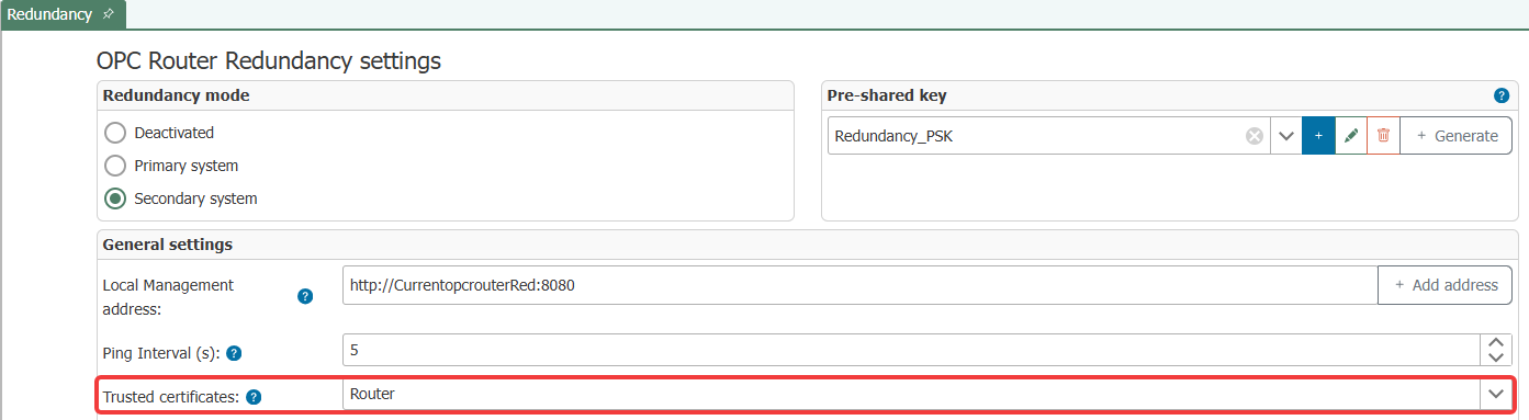 Set trusted certificates to "Router"