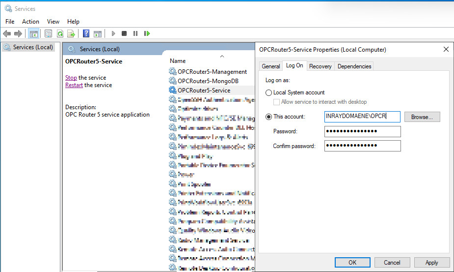 Windows Services Management with User Account